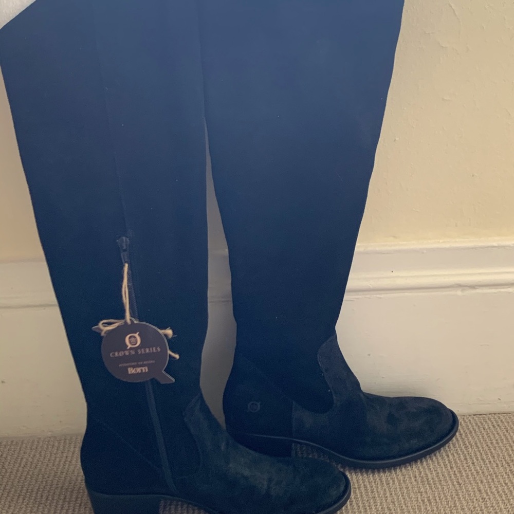 Brand new Born knee high black suede boots.